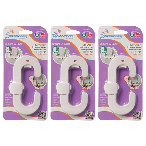 3PK Dreambaby Ezy Check Baby Safety Secure-A-Lock White