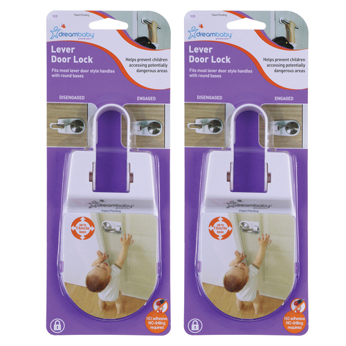2PK Dreambaby Baby Safety Lever Door Lock For Round Base Handles