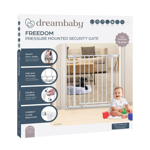 Dreambaby Baby/Kids Safety Freedom Pressure Mounted Security Gate 75-81cm White