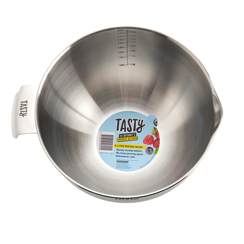 Tasty Stainless Steel Mixing Bowl Kitchen Baking/Cooking Round Silver 5L