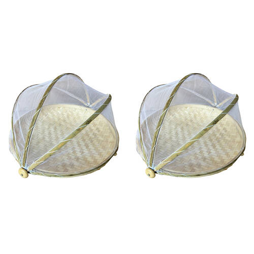 2PK NF Living Mesh & Bamboo Cover 40x20cm Food Tabletop Supplies Collapsible