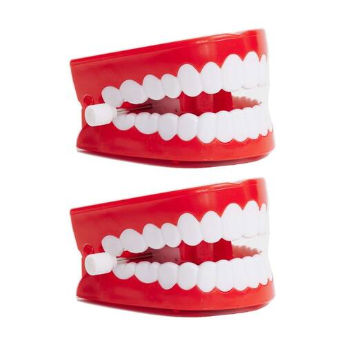 2PK  Funnybone Chattering Teeth Wind Up Desk Fun Novelty Toy