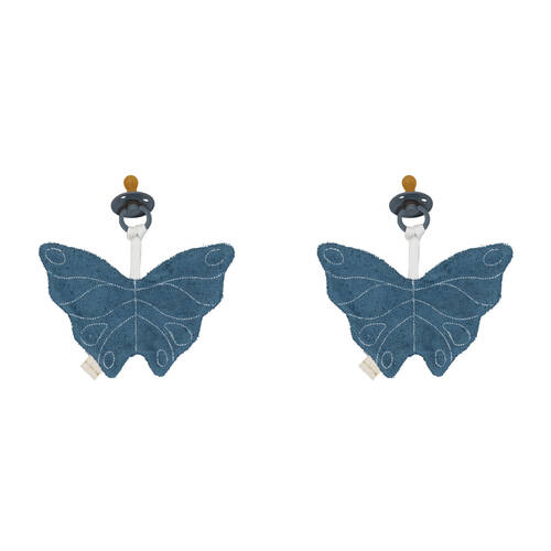 2PK Fabelab Bamboo Cotton Baby Dummy Cuddle w/ Pacificer Butterfly 19cm Blue Spruce