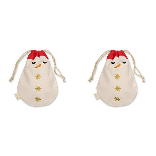 2PK Fabelab Christmas Gift Bag String Pouch Xmas Decoration 22x32cm Snowman