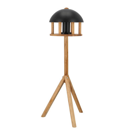 Esschert Design Freestanding Black & Oak Bird Feeder Garden Decor Round