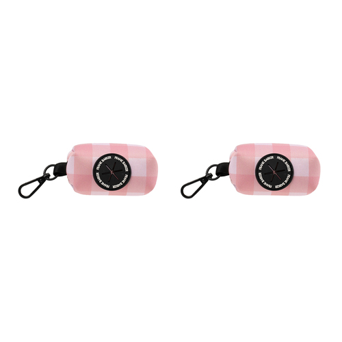 2x 15pc Frank Barker Gingham 9cm Poop Waste Bag w/ Dispenser Storage - Pink