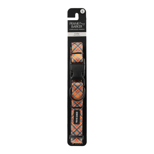 Frank Barker Adjustable 40-65cm Plaid Dog Collar Strap w/ Clasp L Orange