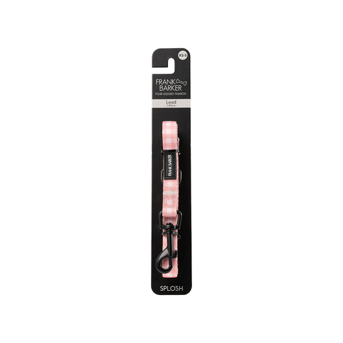 Frank Barker Gingham 143x1.5cm Padded Adjustable Dog Lead Leash XS-S Pink
