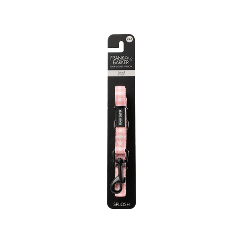 Frank Barker Gingham 143x1.5cm Padded Adjustable Dog Lead Leash XS-S Pink