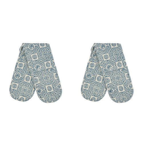 2PK Belle Malta Mosaic Double Cotton Oven Glove Mitt 90x18cm - Blue