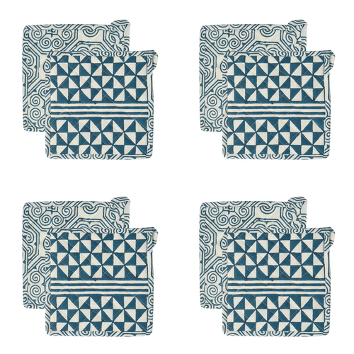 4PK Belle Malta Reversible Cotton Trivet Square 21cm - Blue