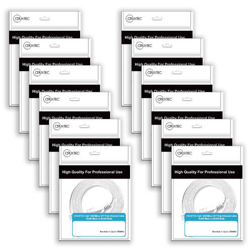 12PK Cruxtec CAT6 UTP Gold Plated RJ45 Flat Ethernet Cable 3m White