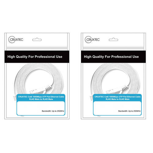 2PK Cruxtec CAT6 UTP Gold Plated RJ45 Flat Ethernet Cable 30m White
