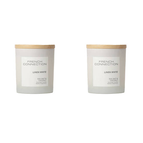 2PK French Connection Linen White Sea Salt & Coconut 1 Wick Medium Candle 200g