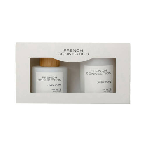 French Connection Candle & Diffuser Gift Set Linen White Sea Salt Coconut