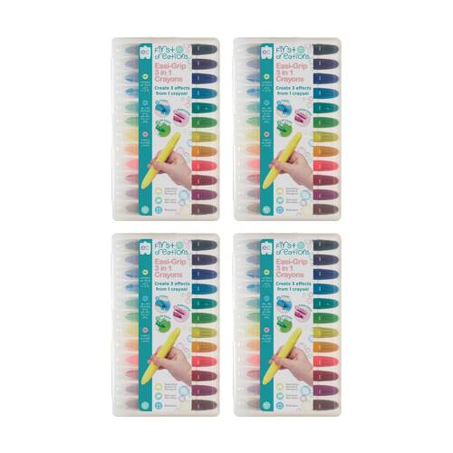 4x 12pc First Creations Easi-Grip 3-In-1 Crayons Watercolour Oil Pastel 36m+