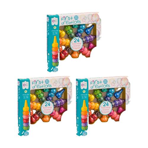 3x 24pc First Creations Easi-Grip Animal Crayons Non-Toxic Arts & Crafts 18m+