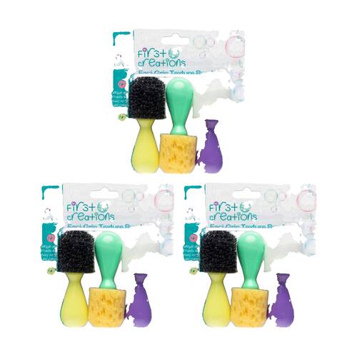 3x 3pc First Creations Texture Brushes Easi-Grip Foam Handles Kids Craft Toy 36m+
