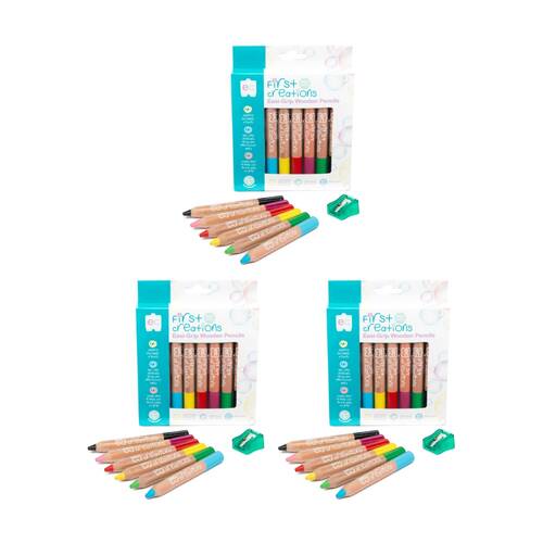 3x 6pc First Creations Chunky Colour Pencils Easi-Grip w/Sharpener Kids 36m+