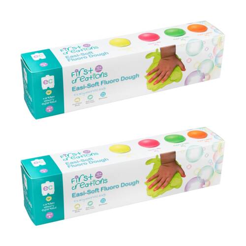 2x 4pc First Creations Easi-Soft Fluoro Dough Modelling Clay Non-Toxic 80g 12m+