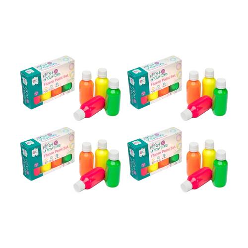 4x 4pc First Creations Fluoro Paint Set Washable Non Toxic Kids 100ml 12m+
