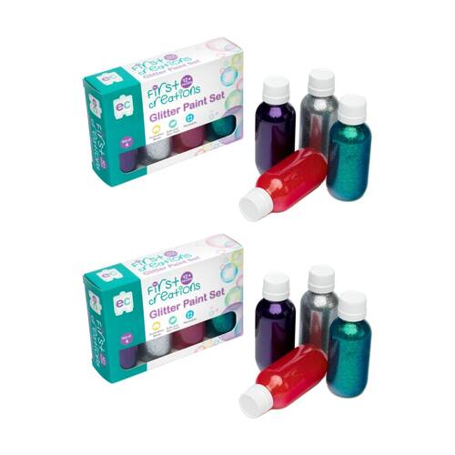 2x 4pc First Creations Glitter Paint Set Washable Non Toxic Kids 100ml 12m+