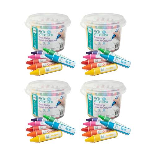 4x 32pc First Creations Easi-Grip Jumbo Crayons Tub Kids Arts & Crafts 18m+