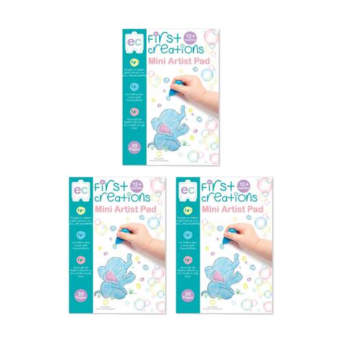 3PK First Creations Mini Artist Pad 100gsm Art Paper Kids Crafts 30 Pages 12m+