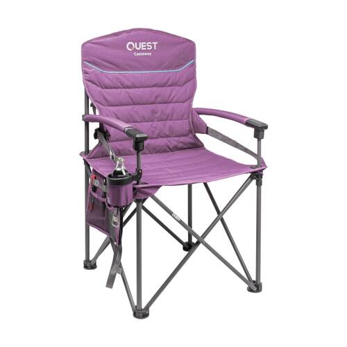 Quest Outdoors Castaway Hard Arm Camping Chair Padded Arms 200kg Max Purple