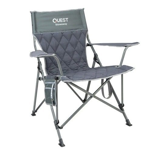 Quest Stowaway 89cm Steel Camp Chair w/ Armrests - Grey
