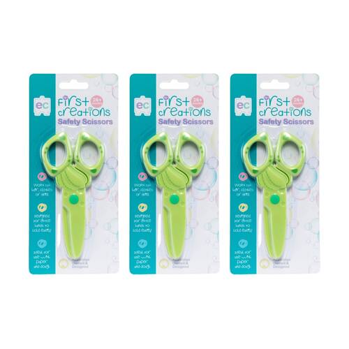 3PK First Creations Kids Safety Scissors Blunted Ends Child Safe Green 24m+