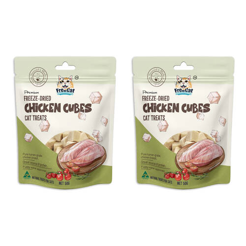 2PK Freecat Premium Freeze Dried Low Fat Chicken Cubes Pet Cat Food Treats 50g