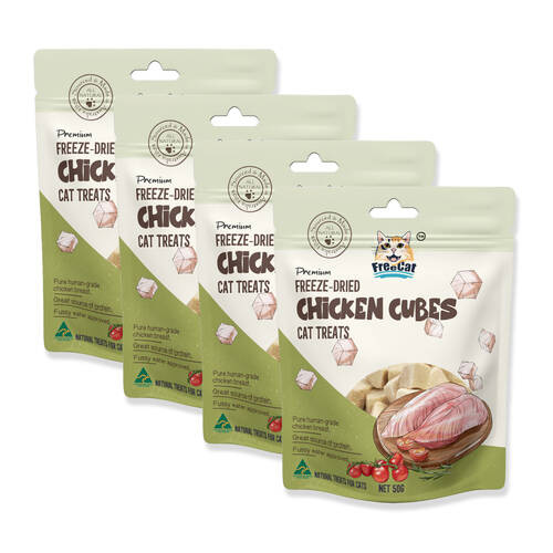 4PK Freecat Premium Freeze Dried Low Fat Chicken Cubes Pet Cat Food Treats 50g