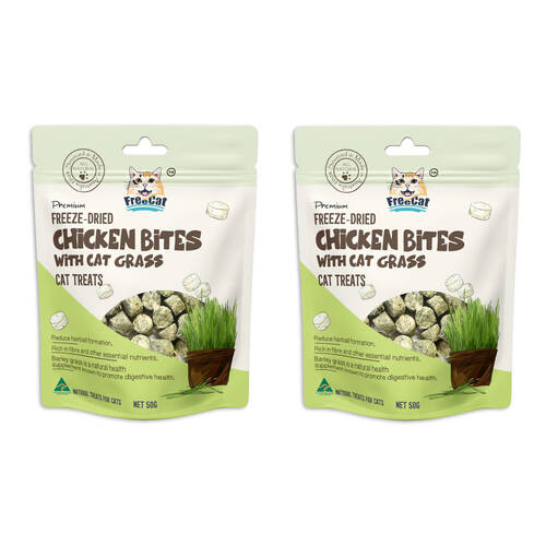2PK Freecat Premium Freeze Dried Chicken Bites w/ Grass Pet Cat Food Treats 50g