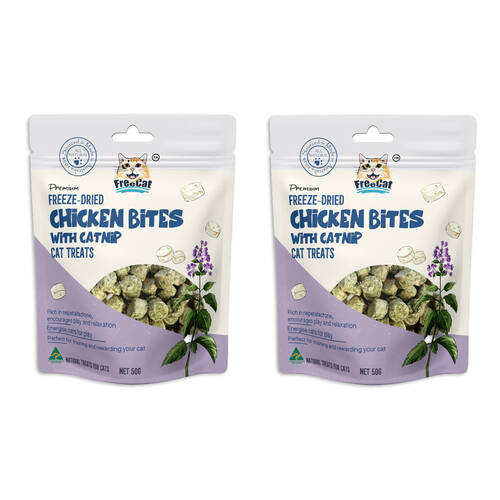 2PK Freecat Premium Freeze Dried Chicken Bites w/ Catnip Pet Cat Food Treats 50g