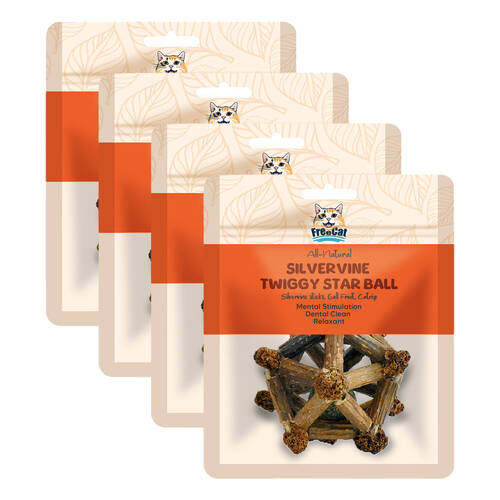 4PK Freecat All Natural Silvervine Twiggy Star Ball Pet Cat Dental Care