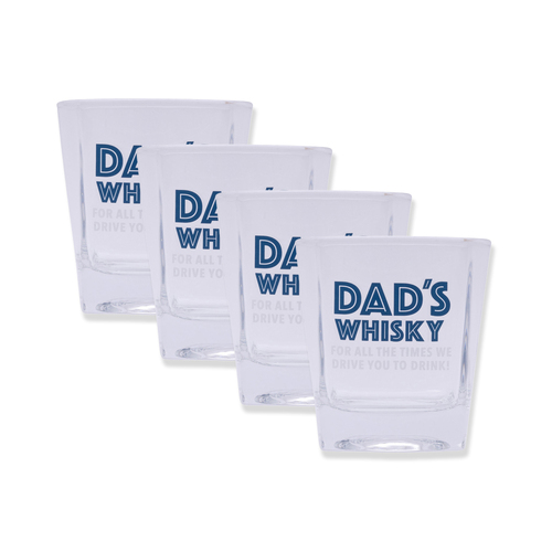 4PK Splosh Fathers Day Dad's 8cm Whisky Glass Drinking Cup - Clear