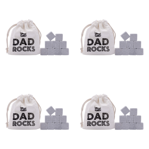 4x 9pc Splosh Fathers Day Whisky Stones w/ Storage Pouch - Grey