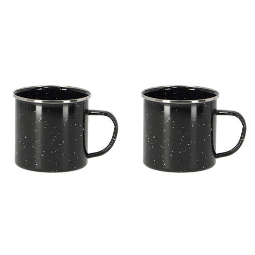 2PK Esschert Design Enamel Carbon Steel Mug Outdoor Camping 0.5L Black