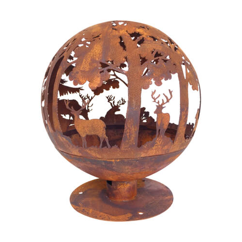 Esschert Design Fire Ball Pre-Rusted Laser Cut Forest Scene 66cm Brown