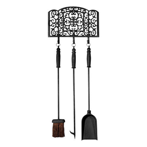 3pc Esschert Design Cast Iron Fireplace Tool Set Shovel Fire & Brush Black