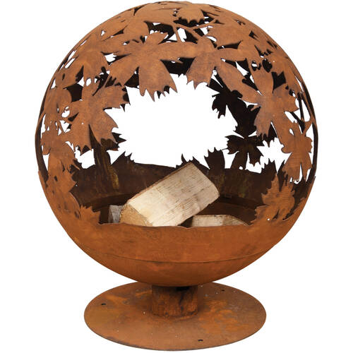 Esschert Design Fire Ball Pre-Rusted Laser Cut Leaves Outdoor Garden Brown