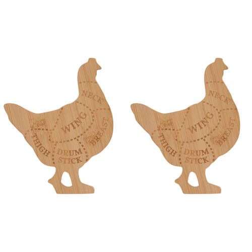 2PK Esschert Design Chicken Chopping Board Bamboo Cutting Small Natural