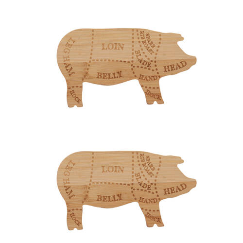 2PK Esschert Design Pig Chopping Board Bamboo Cutting Food Prep Small Natural