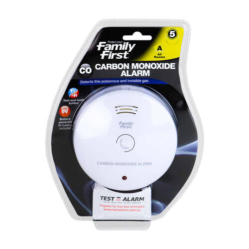 Family First Carbon Monoxide Alarm For All Rooms w/Test & Hush Button 9V