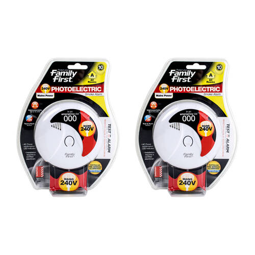 2PK Family First Photoelectric Smoke Alarm 240V Interconnectable Hard-Wired