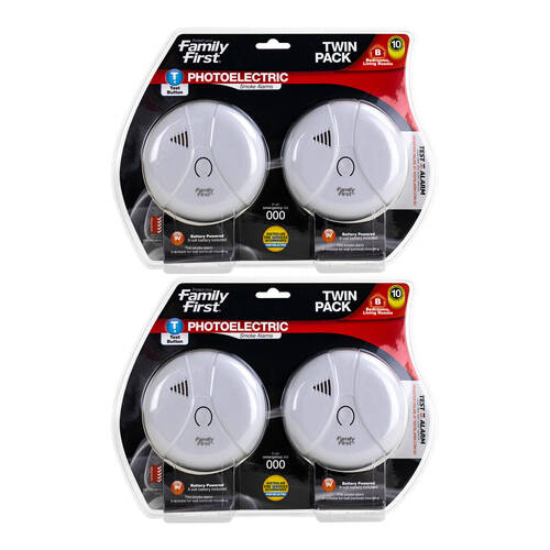 2PK Family First Photoelectric Smoke Alarm Twin Pack Bedroom Living Room w/Test Btn