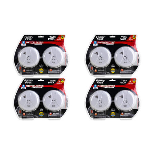 4PK Family First Photoelectric Smoke Alarm Twin Pack Bedroom Living Room w/Test Btn