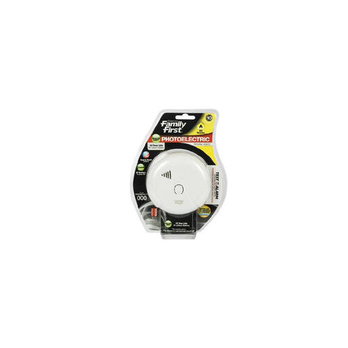Family First Photoelectric Smoke Alarm 10Yr Lithium w/ Test & Hush Btn All Rooms