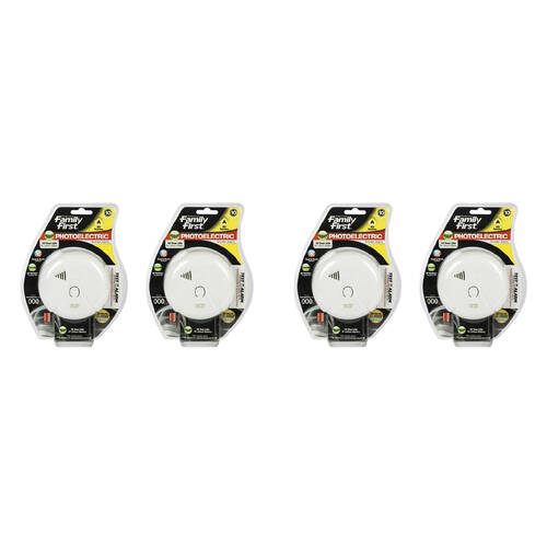 4PK Family First Photoelectric Smoke Alarm 10Yr Lithium w/ Test & Hush Btn All Rooms